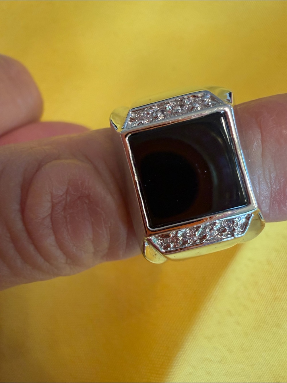 Park Lane Black Square Statement Ring Silver Size 11